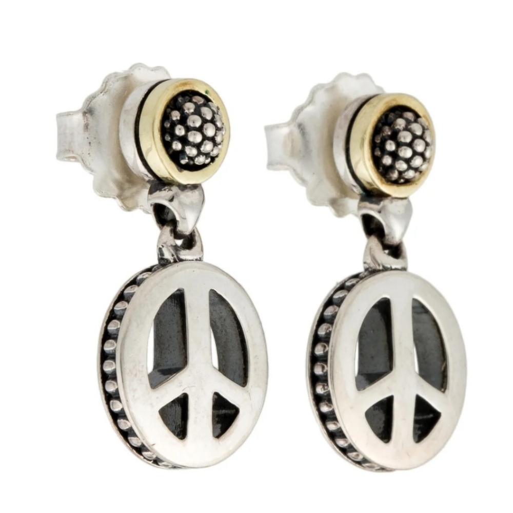 Lagos peace sign 925 sterling & 18K gold earrings